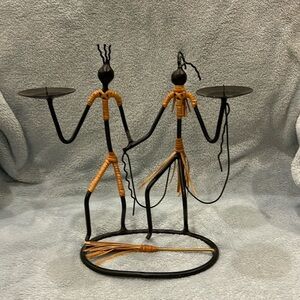 1960’s  Danish Mid Century Modern Black String Iron Couple Candle Holders